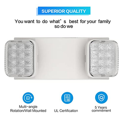 1 Pack Commercial Emergency Light with Battery Backup, Emergency Lights for Business-Hard Wired, UL 924 Certified,AC 120/277V,Two Head Adjustable LED Emergency Lighting. - size: 1 PACK
