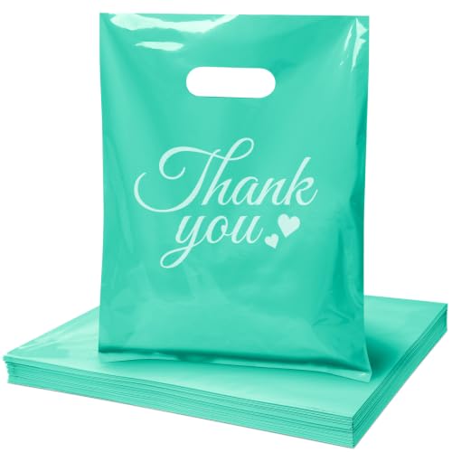 SwiftJoys 100 Count Teal Thank You Bags with Handles, 9 x 12 Inch - color: 06-Teal TY, size: 9"x12"