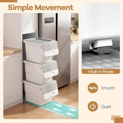 GIANTEX 6 Pack Plastic Stackable Storage Bins with Lids & Wheels, 12.5 QT - color: White + Gray, size: 6 Pack, 12.5 QT