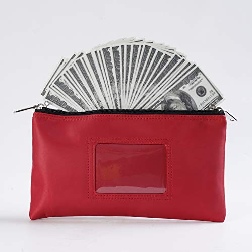 Lockable Bank Deposit Bag with Upgraded Zipper, Multi-Purpose Storage Zipper Pouch (Red)