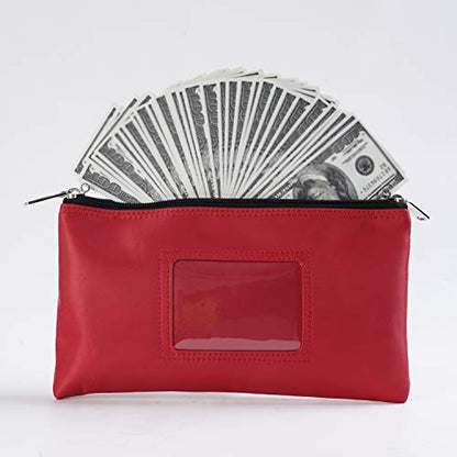 Lockable Bank Deposit Bag with Upgraded Zipper, Multi-Purpose Storage Zipper Pouch (Red)
