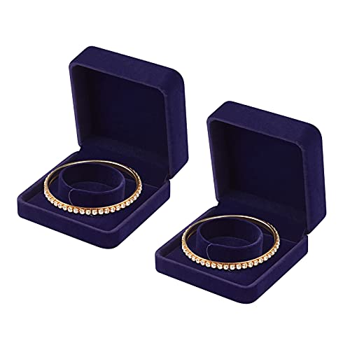 LETURE 2 Pieces Velvet Bracelet Boxes for Jewelry Gift, Classic Jewelry Box Storage Case Organizer Holder for Wedding, Engagement, Proposal, Birthday and Anniversary (Blue) - color: Blue