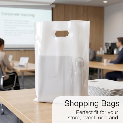 Choice Marts 100 White Plastic Bags With Handles 12x15 Merchandise Bags - color: White