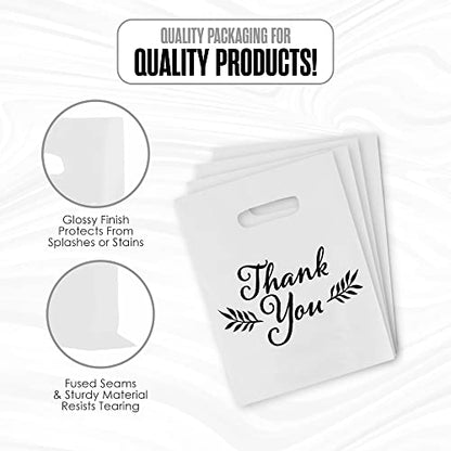 Thank You Merchandise Bags, 1.75 Mil Thick, 20" x 22", 100 Pk, White, Black - color: White, size: 20" x 22"