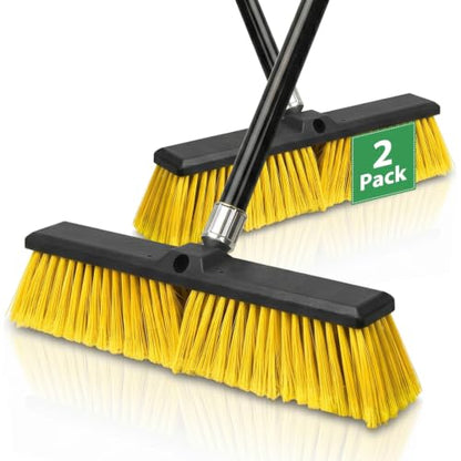2 Pack 18-Inch Outdoor Push Brooms with 62-Inch Long Handles - color: Yellow 2 Pack, size: 18Inch
