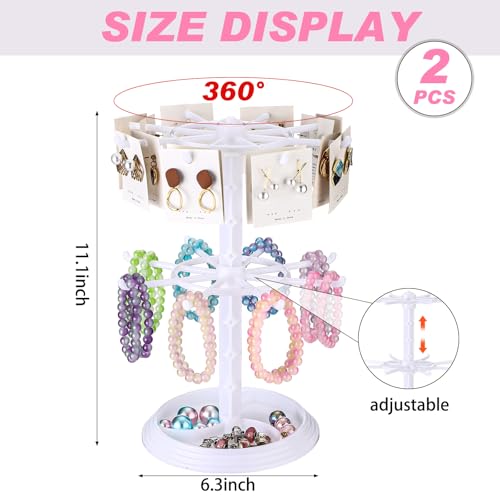 Yuntau 2 Pcs 2 Tier Keychain Display Stand for Bracelet, Rotating - color: White