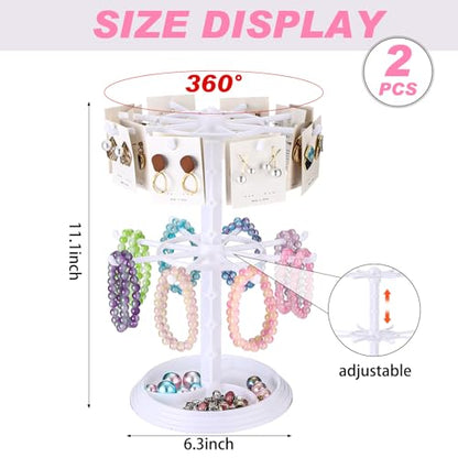 Yuntau 2 Pcs 2 Tier Keychain Display Stand for Bracelet, Rotating - color: White