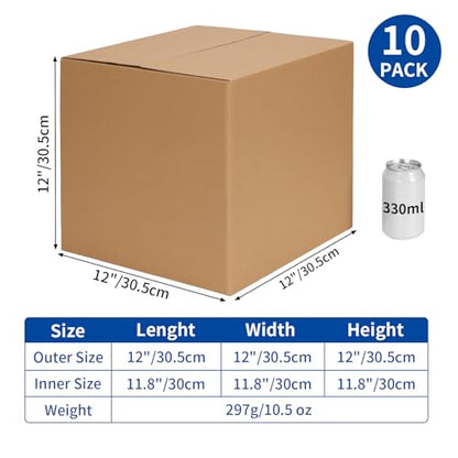 CRUGLA 12x12x12 Shipping Boxes 10 Pack, Brown Corrugated Cardboard Boxes with Side-Lock and Pre-Applied Double-Sided Tape, Easy Assemble Packing Mailer Boxes for Small Business Shipping - size: 12x12x12 Inch 10 Pack