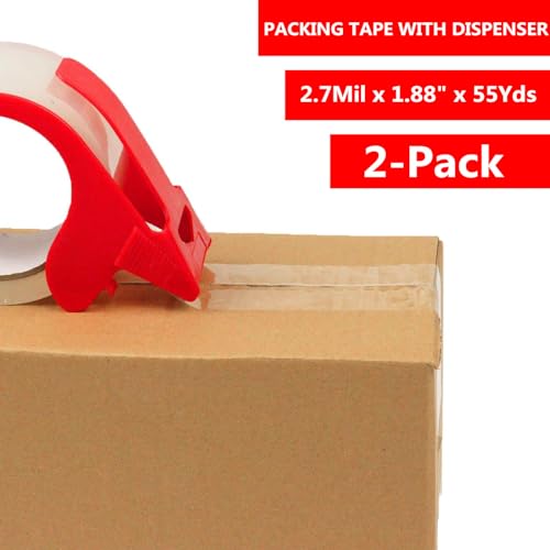 4-Pack Clear Packing Tape with Dispenser-2.7mil x 1.88" x 55Y Heavy Duty Packing Tape for Moving Boxes-Moving Tape Strong Adhesive Packaging Tape. - size: Clear 4-Pack+2 Dispenser