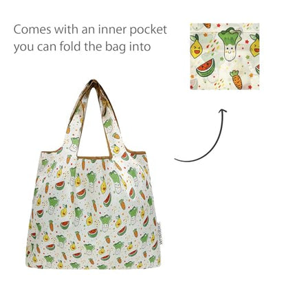allydrew Medium Foldable Tote Nylon Reusable Grocery Bag (Set of 2) - color: Happy Food