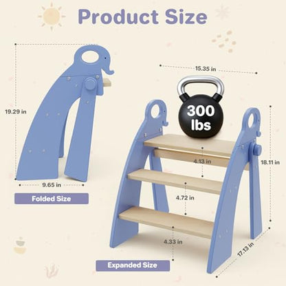 Step Stool for Toddlers & Kids, Bathroom Sink, 3-Step Foldable, Blue - color: 3 Step Blue