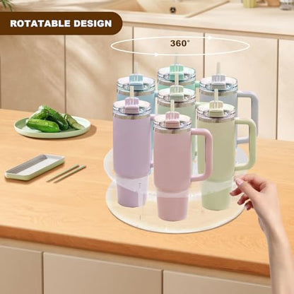 IEEK Large Rotating Coffee Syrup Organizer 7 Bottles Clear Acrylic Coffee Syrup Rack for Countertop Syrup Bottle Holder Stand With Anti Slip Pad for Coffee Bar Station,Turntable Wine Display Tray - size: Circular 7-Bottle