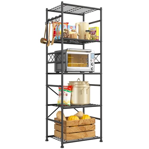 DurayLoly Metal Shelving with Hooks & Side Panel for Pantry Storage, 5-Tier - size: 17.7" W x 11.81" D x 58.26" H (5T)