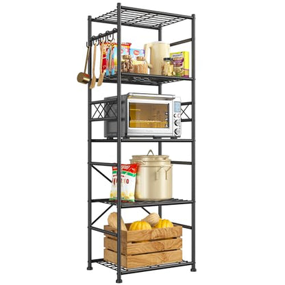 DurayLoly Metal Shelving with Hooks & Side Panel for Pantry Storage, 5-Tier - size: 17.7" W x 11.81" D x 58.26" H (5T)