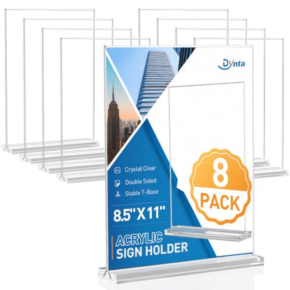 Dynta 8 Pack Acrylic Sign Holder 8.5 x 11, Clear Display Stand with Stable Base, Double Sided Table Sign Holder for Menus, Flyers, Office & Business Countertop Use - color: Clear, size: 8.5x11 8 Pack