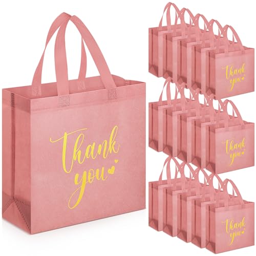 Sweetude 30 Thank You Non Woven Gift Bag, 11 x 12 x 5 Inch, Leather Pink - color: Leather Pink, size: 11 X 12 X 5 Inch