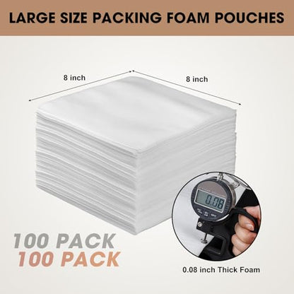 100 Pack 8'' x 8'' Cushion Foam Pouches,Foam Wrap Pouches for Packing - size: 100pcs 8×8inch