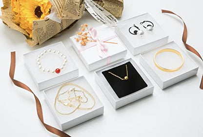 Magicool Hanger 96 Pack 3.5x3.5x1 Inch Cardboard Jewelry Boxes,Used for Necklaces,Bracelets,Earrings,Jewelry,Small Gift Packaging,Jewelry Gift Boxes with Lids and Filled with Cotton(White) - color: White, size: 3.5x3.5x1 Inch (Pack of 96)