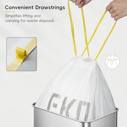 EKO 12.9 Gallon / 45-49 Liter, 60 Count Drawstring Trash Bags, Extra-Strong Unscented Garbage Bags, Easy-Dispense Roll for Kitchen & Household Use, Resists Tears, Leaks and Punctures, Code J, White - size: 60 Count (Pack of 1), style: 12.9 Gallon Bags/Cod