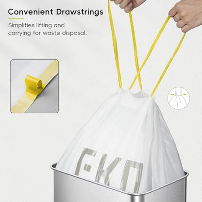 EKO 12.9 Gallon / 45-49 Liter, 60 Count Drawstring Trash Bags, Extra-Strong Unscented Garbage Bags, Easy-Dispense Roll for Kitchen & Household Use, Resists Tears, Leaks and Punctures, Code J, White - size: 60 Count (Pack of 1), style: 12.9 Gallon Bags/Cod