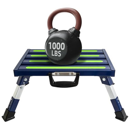 Aluminum RV Step Stool, 4-Level Adjustable Folding, Blue - color: Blue