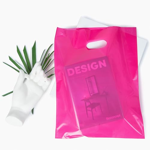 Choice Marts 100 Pink Plastic Bags With Handles 12x15 Merchandise Bags - color: Pink