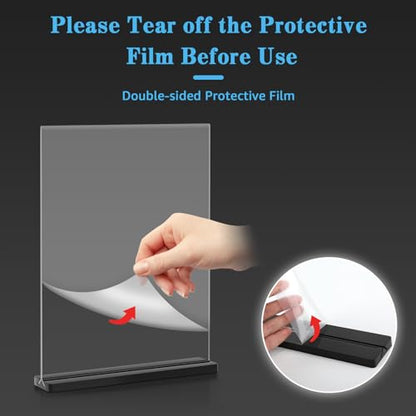 Acrylic Sign Holder 8.5x11, 6 Pack Double Sided Clear Display Stand with Black Base, T-Shape Table Number Holders, Plastic Picture Frames, Menu Brochure Sign Holder for Office, Show Fair, Restaurants