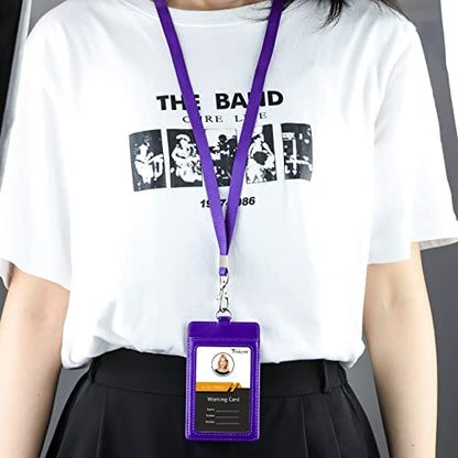 Teskyer Leather ID Badge Holder with Lanyard, Vertical Purple - color: Purple, size: Vertical