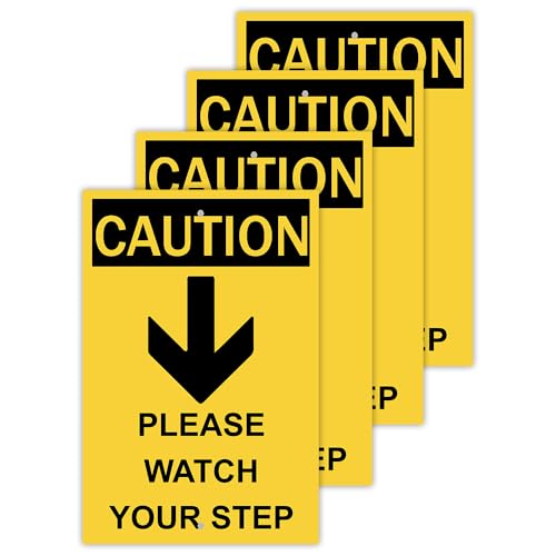 Caution Please Watch Your Step Sign - Rust Free, Caution Warning Signs for Outside, Home and Business - UV Protected, Waterproof and Easy to Install - 2 Pre-drilled Holes - color: Pack of 4, size: 12"x18"