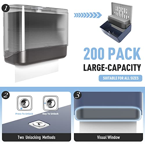 Commercial Paper Towel Dispenser Wall Mount Paper Towel Holder Large Capacity 200 Multifold/Trifold/C Fold Hand Towel Dispenser Bathroom Tissue Dispenser (Blue) - color: Blue