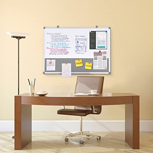 SWANCROWN White Board Bulletin Board Combo, 36 x 24 inches, Aluminum Frame - color: Grey-horizontal, size: 36"W x 24"H