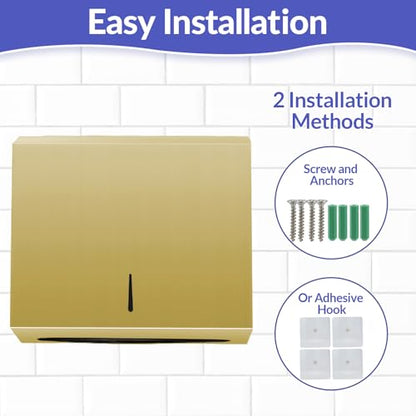 Stardrix Paper Towel Dispenser Wall Mount, Brushed Gold Stainless Steel Commercial Paper Towel Holder with Lock, Large Capacity 250 C Fold/300 Multifold Towels - color: Gold, size: 250 C Fold/300 Multi-Fold with Lock