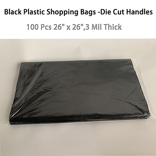 Krodtige 50 Pack 26" x 26" x3 Mil Thick Extra Large Black Plastic Merchandise Bags with Die-Cut Handles - size: 26x26 Inches