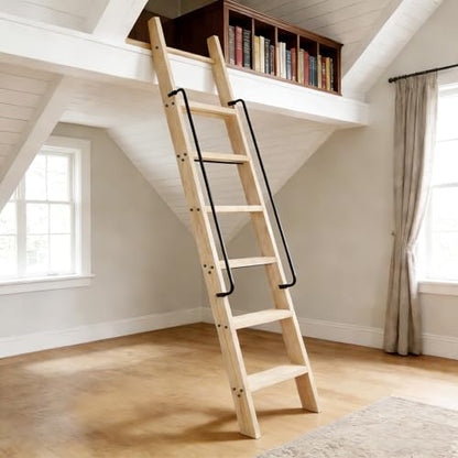 87in Solid Wood Sliding Library Ladder,10 Step Wooden Ladder with Handrails - size: Height 87"