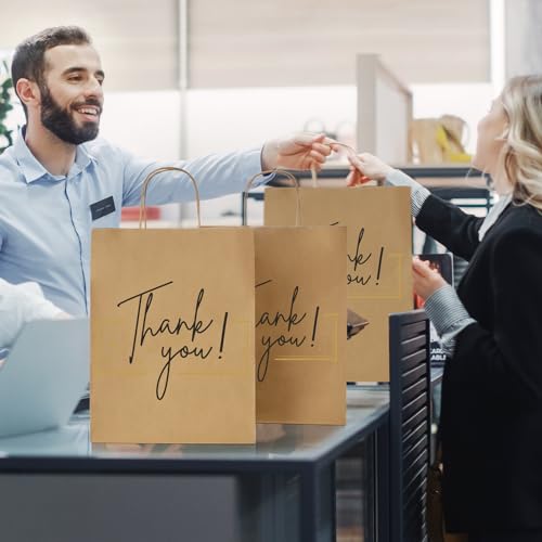MESHA Brown Kraft Paper Bags 10x5x13 Inch 100Pcs Gift Bags with Handles - color: Brown 10x5x13 Inch, size: 1 Count (Pack of 100)