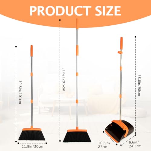 Broom and Dustpan Combo Set,Long Handle, Brown Orange - color: Brown Orange 1-pack