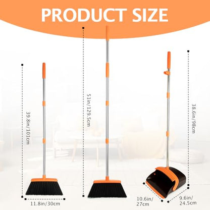 2-Pack Broom and Dustpan Combo Set, Long Handle, Brown Orange - color: Brown Orange 2-pack