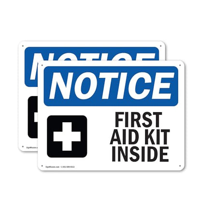 (2 Pack) First Aid Kit Inside OSHA Notice Sign 18 Inch X 12 Inch Plastic Sign, Weather Resistant, UV Protected for Workplace, Business, and Construction Site, Made in the USA - size: 18 Inch X 12 Inch, style: Plastic