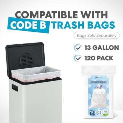 SIMPLI-MAGIC Infinity Edge 13 Gallon (50L) Kitchen Trash Can - Hands-Free Step Pedal, Soft-Close Lid, Stainless Steel Garbage Can with Inner Bucket, Fingerprint-Resistant Finish, White Cloud - color: White, size: 13 Gallon