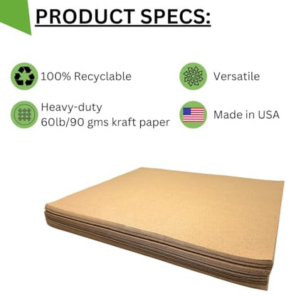 N.F. String & Son Kraft Paper Sheets - 20 x 16 in. - 250 Kraft Sheets, Kraft Paper, Heavy-Duty Brown Craft Paper Sheets for Arts and Crafts, Drawing, DIY, Packaging (250)