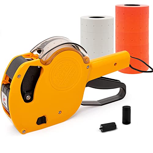 Motex Genuine MX-5500NEW 1 Line 8 Digits Price Tag Gun Kit - Includes 10,000 Blank Labels (White + Red) and 1 Pre-Loaded Inker with 1 Ink Refill - for Grocery Store, Retail Shop, Garage Sale (Yellow) - color: Yellow Kit - 4 White + 5 Fluorescent Red Rolls