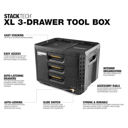 ToughBuilt StackTech XL 3 Drawer Tool Box, Stackable Storage, TB-B1-D-70-3 - size: 3 Drawer