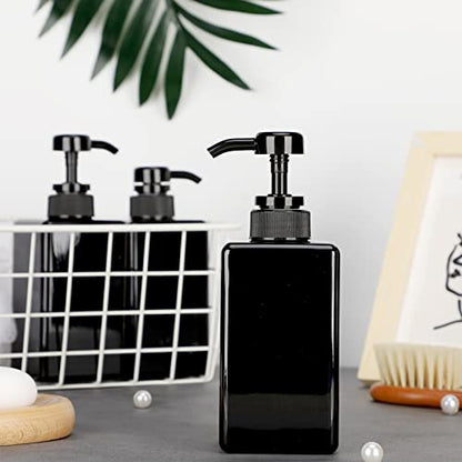 Suream Plastic Shampoo Bottles with Pump 15oz/450ml, Black Bathroom Shampoo and Conditioner Dispenser, Refillable Reusable Empty Pump Press Bottle for Shower, Massage Oil, Lotion, Liquid Soap, 3Pack - color: Black, size: 450ml/3pc