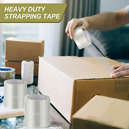 Treela 40 Rolls Strapping Tape Bulk 2 Inch X 60 Yards 5.5 Mil Fiberglass Filament Tape Transparent Reinforced Heavy Duty Packing Strips for Shipping Sealing Binding Fixing