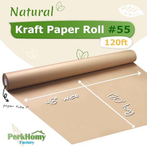 PerkHomy 48" x 1,440" (120') Brown Kraft Paper Roll for Craft Bulletin Board Paper Art Table Covering Crafting Gift Wrapping Bouquet Packing Parcel 70GSM 50LB (Brown, 48" x 120') - color: Brown, size: 48" Width x 120' Length