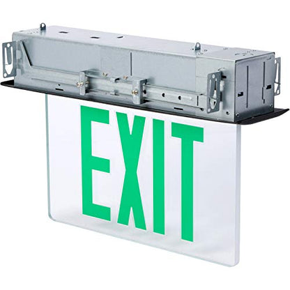 Morris Products LED Exit Sign - Recessed Mount Edge - Green on Clear Panel, Black Housing - Compact, Low-Profile Design - Single Sided Legend - Energy Efficient, High Output - 1 Count - color: Green on Clear (Black Housing), size: Single Sided