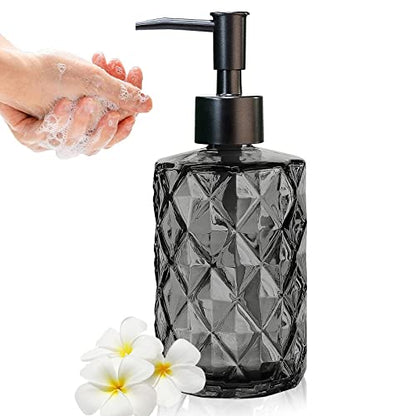 Glass Soap Dispenser with Plastic Pump, 330ml/11oz. Liquid Hand Soap Dispenser for Bathroom and Kitchen, Hand-Pump Dispenser for Dishwashing Liquid, Lotion, Soap, Shower Gel, Essential Oil (Black) - color: Black