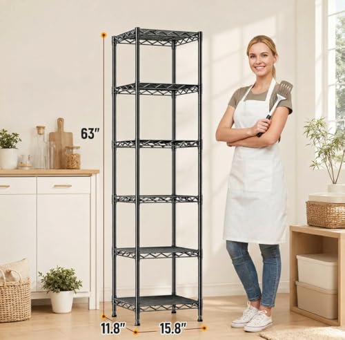 GRANNY SAYS 6-Tier Narrow Storage Shelves for Small Spaces, 15.8" W Metal Shelving Unit, Adjustable Storage Rack, Freestanding Shelf for Pantry, Garage, Closet, Office, Black - size: 15.8"W x 63"H x 11.8"D