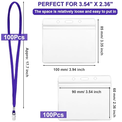 Marspark 100 Sets 4"x3" Name Badge Holder with Lanyard Bulk, Dark Purple - color: Dark Purple