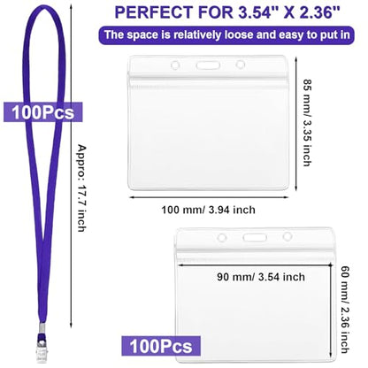 Marspark 100 Sets 4"x3" Name Badge Holder with Lanyard Bulk, Dark Purple - color: Dark Purple